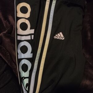 Adidas Kids Black Leggings with Pastel Stripes